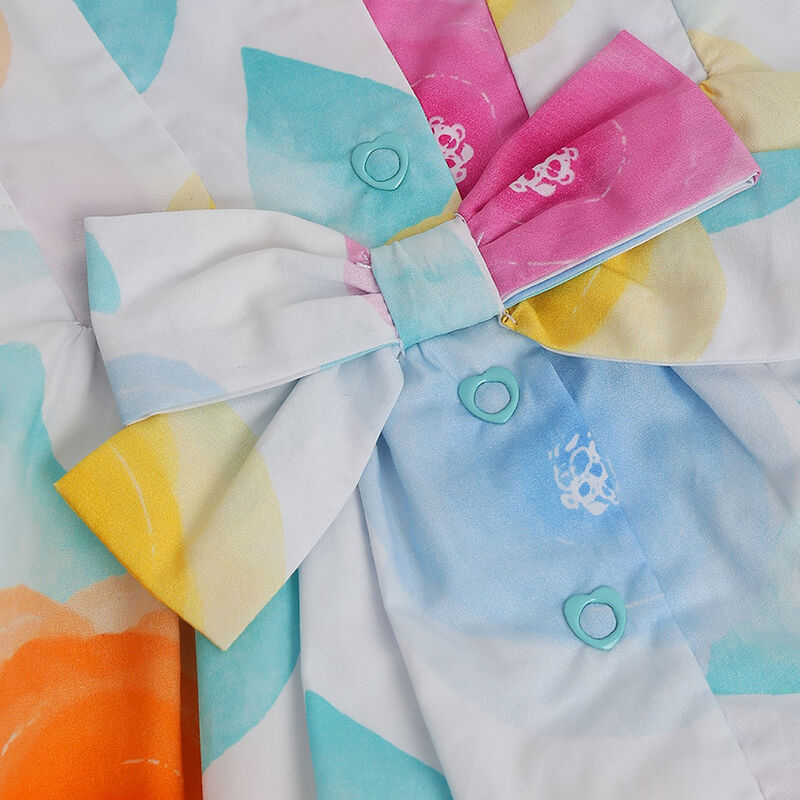 Girls White and Yellow Printed Short Sleeve Dress image number 4